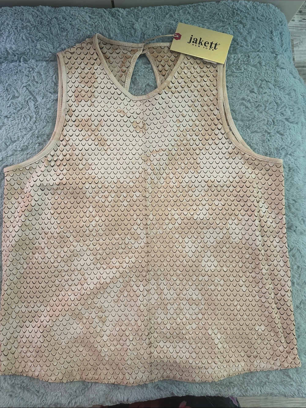 Jakett Peach-Gold Print genuine leather Sleeveless Tank Top